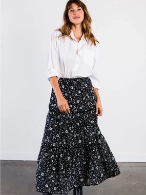 Able Erin Tiered Maxi Skirt- Black Floral